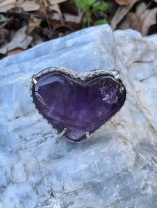 Amethyst Large Puffed Heart Artisan Hand Made Sterling Silver Ring Sz10 .A18c - Bild 1 von 11