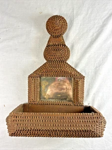 Antique TRAMP ART WALL HANGING with MIRROR & VANITY BOX - Picture 1 of 13