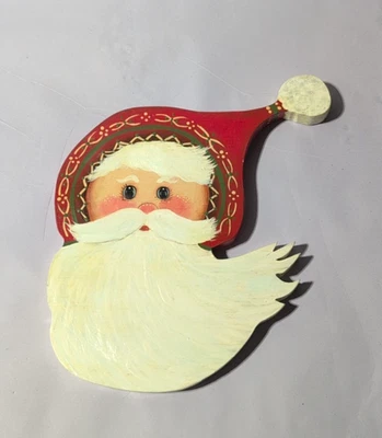 DECORACIÓN DE PARED DE MADERA VINTAGE CARA/CABEZA DE SANTA CLAUS PINTADA A MANO Foto 1 de 4