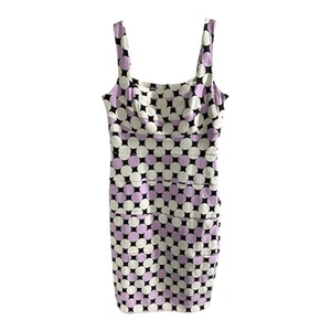 Sangria Dot Mid Length Dress Slim Square Neck Thick Strap Size 6 Purple Brown - Picture 1 of 6