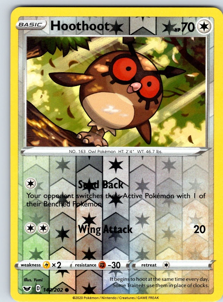 Hoothoot Common SWSH01: Sword & Shield Base Set Reverse Holo 143/202 LP - Image 1 of 1