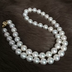 AAAAA 18"8-9mm round NATURAL REAL south sea white pearl necklace 14K GOLD clasp - Picture 1 of 4
