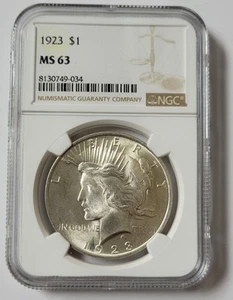 NGC MS 63 SILVER 1923 Peace Dollar BLAST WHITE COIN BEAUTIFUL - Picture 1 of 2