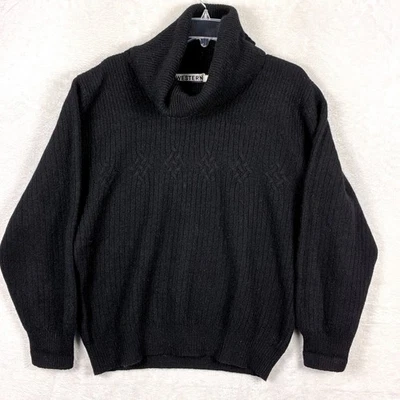 Suéter De Colección Años 80 Angora Lana de Cordero Gran Tamaño Cuello Alto Pelo de Conejo Negro Difuso Foto 1 de 4