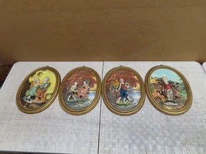 (4) VTG EMPIRE 3D ART/WALL DECOR PLAQUE BOY DUCK GIRL RABBIT WHEEL BARROW ITALY - Picture 1 of 16