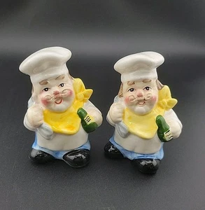 CHEF SALT And PEPPER Shakers Waiter Server W/WINE Ceramic - Picture 1 of 5