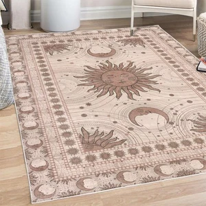 Sun and Moon Decorative Rug, Bohemian Artwork Design of Crescent Solar Orname... - Picture 1 of 5