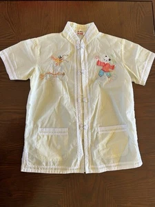Plum Blossoms Vintage Asian Embroidered Snap Button Top Yellow/ White 12 - Picture 1 of 5