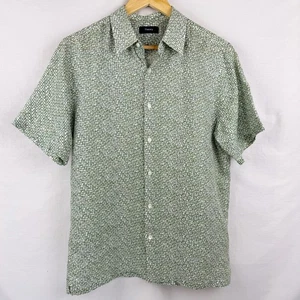 Theory Men's Small Irving SS Spur Linen Shirt Green Geometric Print Button Front - Picture 1 of 6