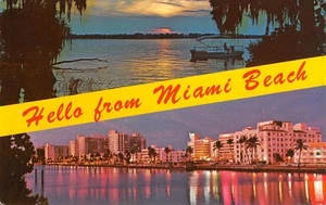 MIAMI BEACH Florida Large Letter Greetings Night Views 1975 Vintage Postcard - Picture 1 of 2
