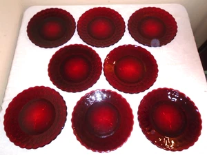 8 Vintage Anchor Hocking Royal Red BUBBLE RUBY Glass Dinner Plates 9 3/8" - Picture 1 of 3