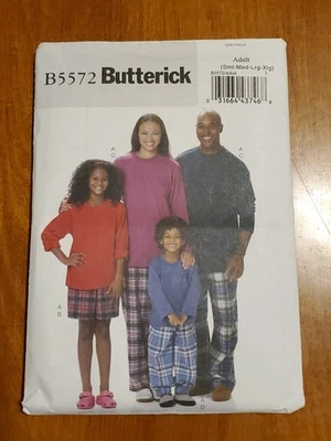 Butterick B5572 Misses' Men's Pajamas PJs T-Shirt, Shorts & Pants Sz S-XL - Image 1 of 2