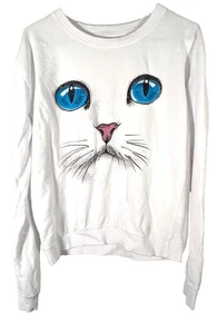 Meowingtons women's white graphic print sweatshirt large preowned - Picture 1 of 7