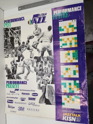 VINTAGE NBA UTAH JAZZ 1990-91 LARGE SCHEDULE PROMO POSTER 30X24 PERFORMANCE - Image 1 of 4