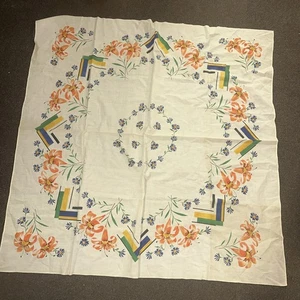 Mantel floral vintage estampado algodón azul y rosa 47x47 - Imagen 1 de 6