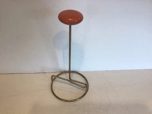 Vintage MCM Retro Hat Stand Wig Holder Steel And Wood Pink Top 9” Charming! - Picture 1 of 6