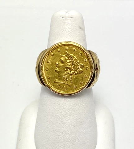 1861 Gold Liberty Head $2.5 Coin New Reverse Inset into 14k Gold Ring Size 6.5 Cover