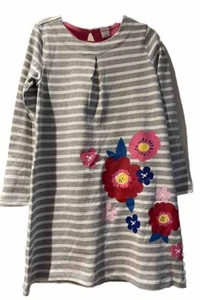 Girls Gymboree Dress Sz Medium 7-8Y, Gray & White Striped Long sleeve w/Flowers - Picture 1 of 11