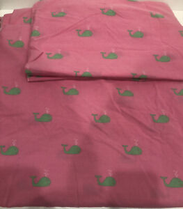 Pink With Green Whales Twin Flat Sheet Matching Pillow Case Cotton Revman