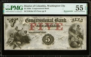1850 - District of Columbia $5 - Congressional Bank - Remainder - PMG 55 EPQ - Picture 1 of 2