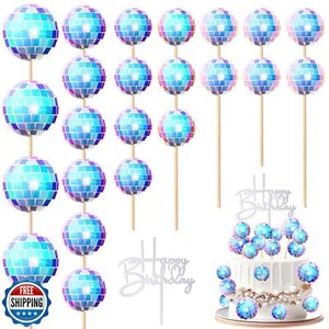 Teenyyou 24 Pezzi Disco Ball Cupcake Topper Buon Compleanno Cake Topper Anni 70 R - Foto 1 di 5