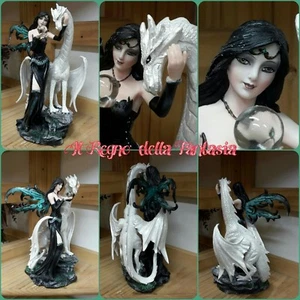 FAIRY ELFEN FEES FATA HADAS CON ALI VERDI E DRAGO DRAGON BIANCO NO LES ALPES - Imagen 1 de 1
