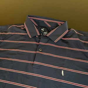 F&G Tech Golf Polo Shirt Striped Short Sleeve Athletic Navy Red Mens Extra Large - Picture 1 of 10