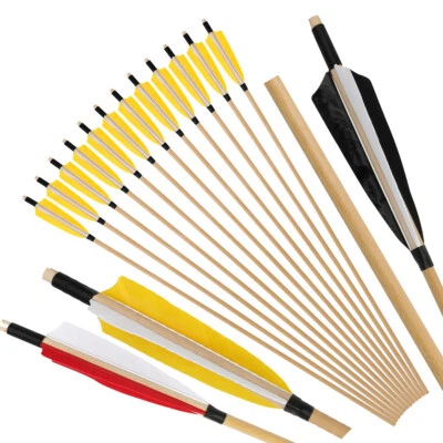 31.5" Archery Wooden Arrow Natural Feather Handmade Traditional Bow Longbow Hunt - Image 1 of 4