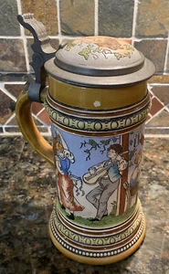 HR Hauber & Reuther 183 Antique Germany Domed Lid Beer Stein Peasant Dance - Picture 1 of 24