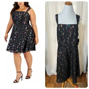 Vestido Patinador City Studios Trendy Talla Grande Punto Metálico Talla 22W Negro Metálico - Imagen 1 de 7