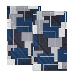 Navy Blue Geometric Hand Towels for Bathroom Set of 2 Navy Blue Black Modern ... - Picture 1 of 8