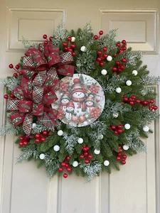 Snowman Wreath For Front Door 24” Winter Wreath Christmas Decor # 1324 - Picture 1 of 7