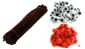 300 tallos limpiadores de tuberías marrones pompones rojos paquete de ojos googly set de Rudolph artesanía de Navidad - Imagen 1 de 2