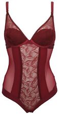 Womens Red / Burgundy Lace Bodysuit Body Lingerie with Padded Underwire Bra