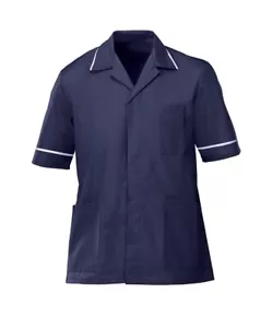 MENS HEALTHCARE TUNIC MALE NURSE NHS DENTIST VET UNIFORM NAVY/WHITE TRIM INS37NV - Picture 1 of 1