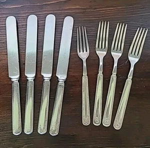 Rare WM Rogers & Son Warrented 12 Dwt Set Of 4 Silverplate Knives & Forks Flower - Picture 1 of 23