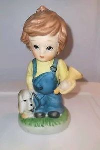 "Figura de cerámica pelirroja niño y perro amarillo decoración 5""" - Imagen 1 de 4