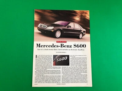 2001 MERCEDES BENZ S600 S 600 ORIGINAL PRINT AD 5 PAGE ROAD TEST PRINTED - Image 1 of 3