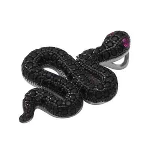 AAA Black Sapphire & Ruby 925 Sterling Silver "Serpent" Pendant. - Picture 1 of 4