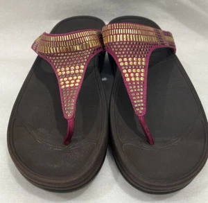 Fitflop Aztek Chada Pink Gold Leather Thong Flip Flop Women's 8 - Picture 1 of 4