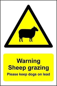 Warning Sheep grazing sign please keep dogs on lead metal park safety sign - Picture 1 of 1