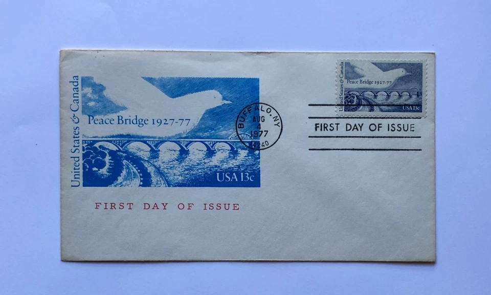 USA FDC ,	PEACE BRIDGE 1927-1977		BUFFALO , NY 		SINGLE 	13	CENTS  - Image 1 of 1