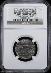 2005-P 25c West Virginia State Quarter NGC MS 66 | Obv Rev Die Break Greene Find - Picture 1 of 4