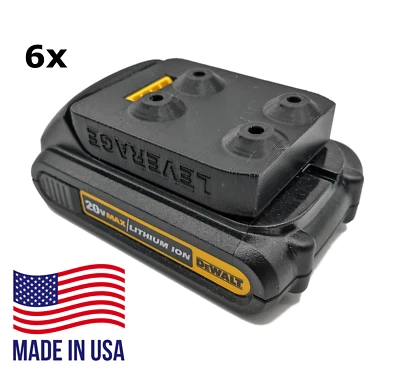 LEVERAGE DESIGN BEST FIT! 6 Pack: DeWALT 20V 60V Battery Mounts / Hangers / Holders MADE IN USA