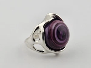 Kalos By Hagit Gorali Israel 925 Sterling Silver Modernist Purple Glass Ring Sz7 - Picture 1 of 5