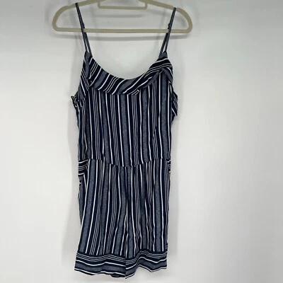Romper Ann Taylor LOFT Feminino 12 Azul e Branco Bolsos com Babado Listrado Sem Mangas - Imagem 1 de 4