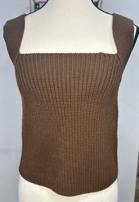 Blusa regata feminina Vince marrom algodão costela gola quadrada tamanho M $245 - Imagem 1 de 4