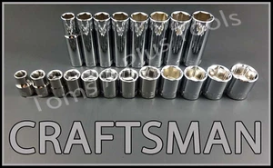 CRAFTSMAN TOOLS HAND 20pc Short & Deep 3/8 METRIC 6pt ratchet wrench socket set - Picture 1 of 4