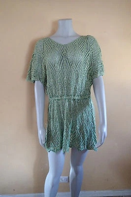 CECILIA PRADO DUE COVER UP TUNIC,swim CROCHET DRESS BOAT CRUISE GREE METALLIC *T - Image 1 of 4
