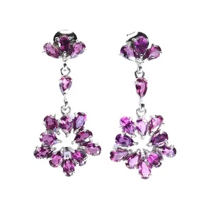 925 Sterling Silver Earrings Pear Rhodolite Garnet 5x3mm Gemstone Jewelry - Picture 1 of 14